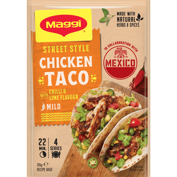 Maggi Street Style Chicken Taco packaging on a white background