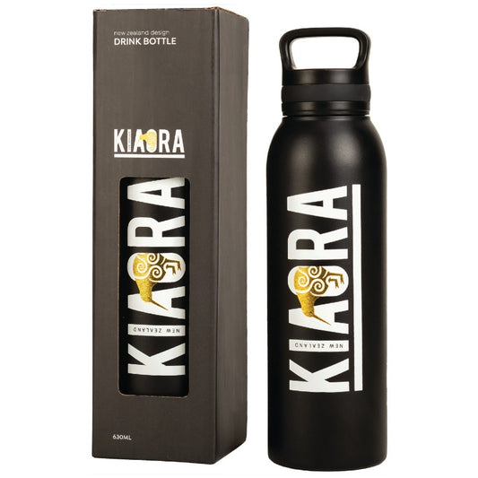 Metal Drink Bottle Kia Ora Black 630 Ml