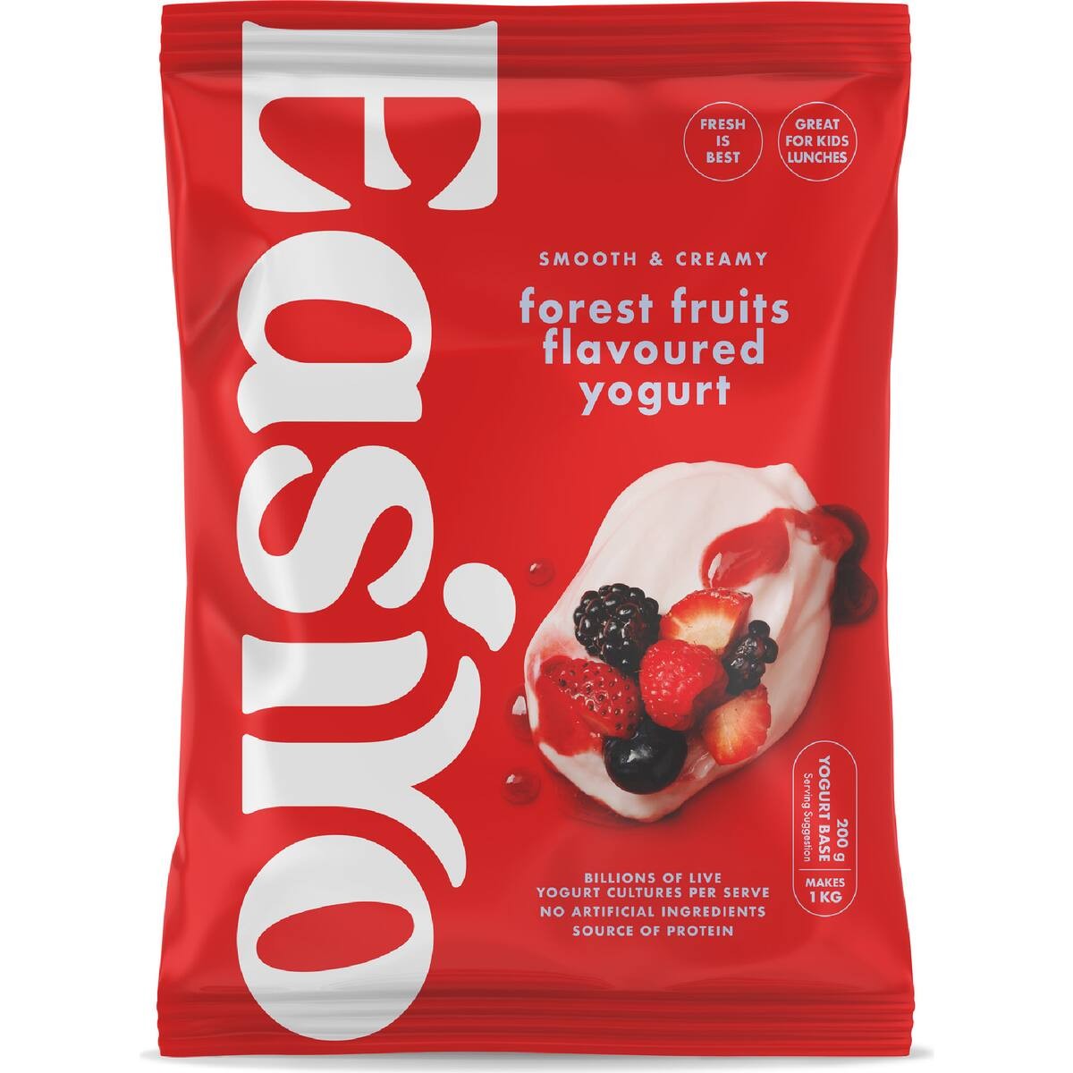 Easiyo Forest Fruits 200g sachet for making fresh New Zealand style yogurt with live cultures and natural berry flavors.