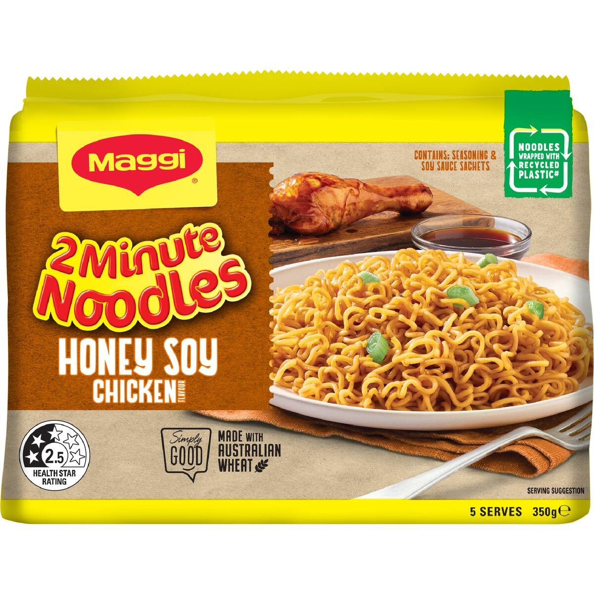 Maggi 2 Minute Instant Noodles Honey Soy Chicken 350g 5pk