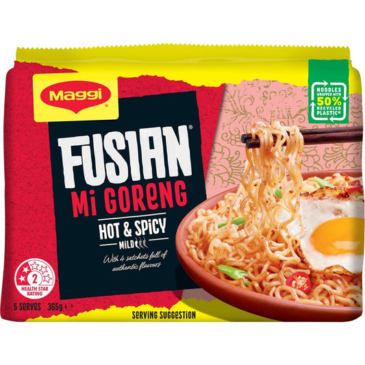 Maggi 2 Minute Instant Noodles Fusian Hot & Spicy 5pk 360g