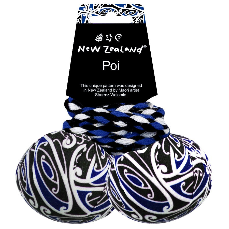 NZ Poi Maori Patterned Blue Fabric