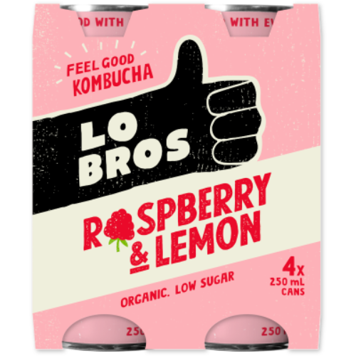 Lo Bros Raspberry & Lemon Kombucha 4 x 250ml
