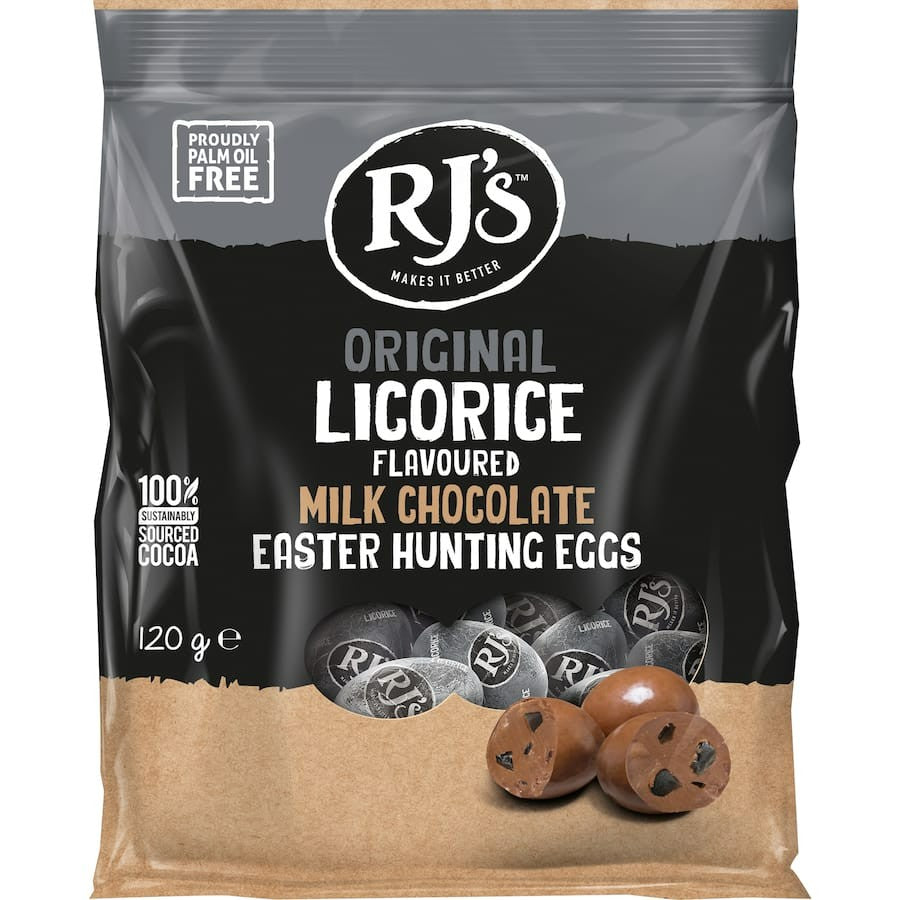 RJs Easter Eggs Licorice Milk Chocolate 120g