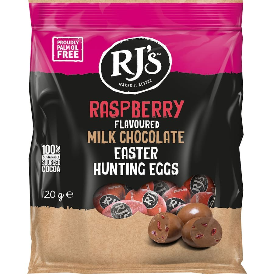 RJs Easter Eggs Raspberry Milk Chocolate 120g