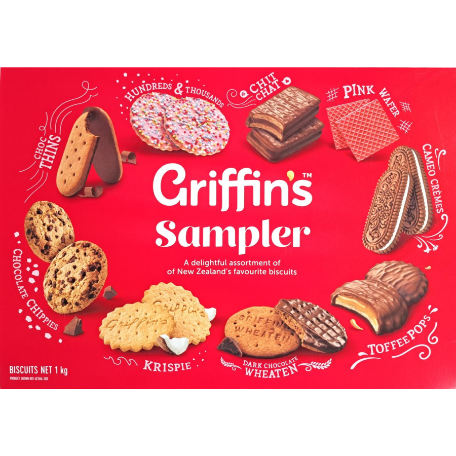 Griffin’s Sampler Biscuits Assortment box featuring 9 Kiwi biscuit varieties