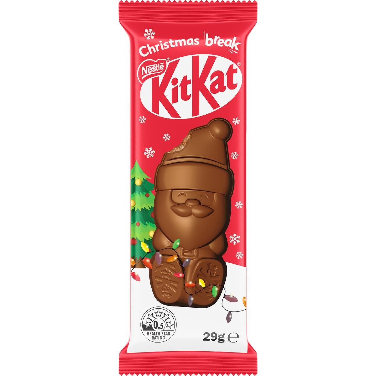 KitKat chocolate bar packaging with Santa Claus design on a white background