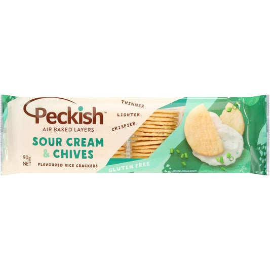 Peckish Thins Rice Crackers Sour Cream & Chives 90g