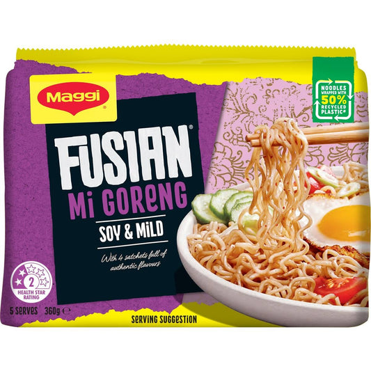 Maggi 2 Minute Instant Noodles Fusian Soy & Mild 5pk 360g