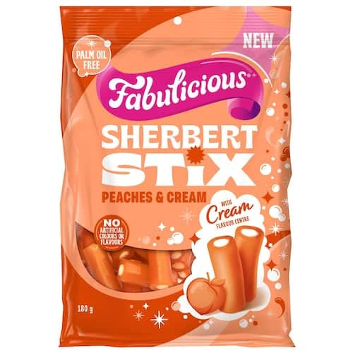RJs Fabulicious Sherbert Stix Peaches & Cream 180g