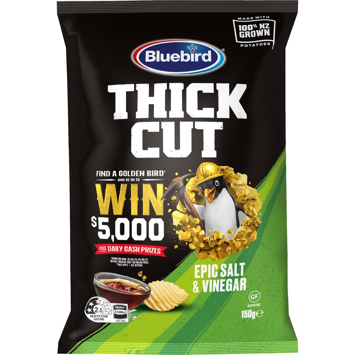 Bluebird Thick Cut Potato Chips Salt & Vinegar 150g