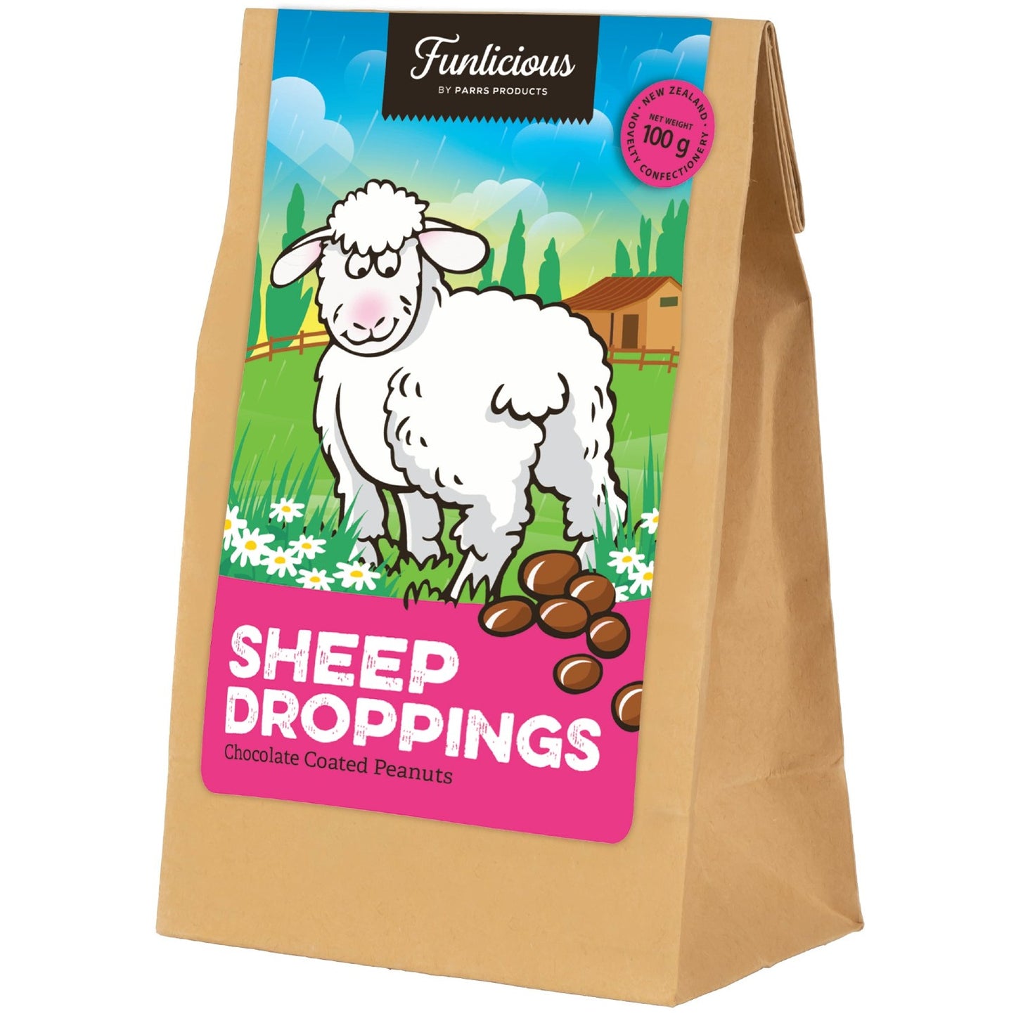 Bag of Sweets Sheep Droppings Chocolate Peanuts 100g novelty confectionery from New Zealand.