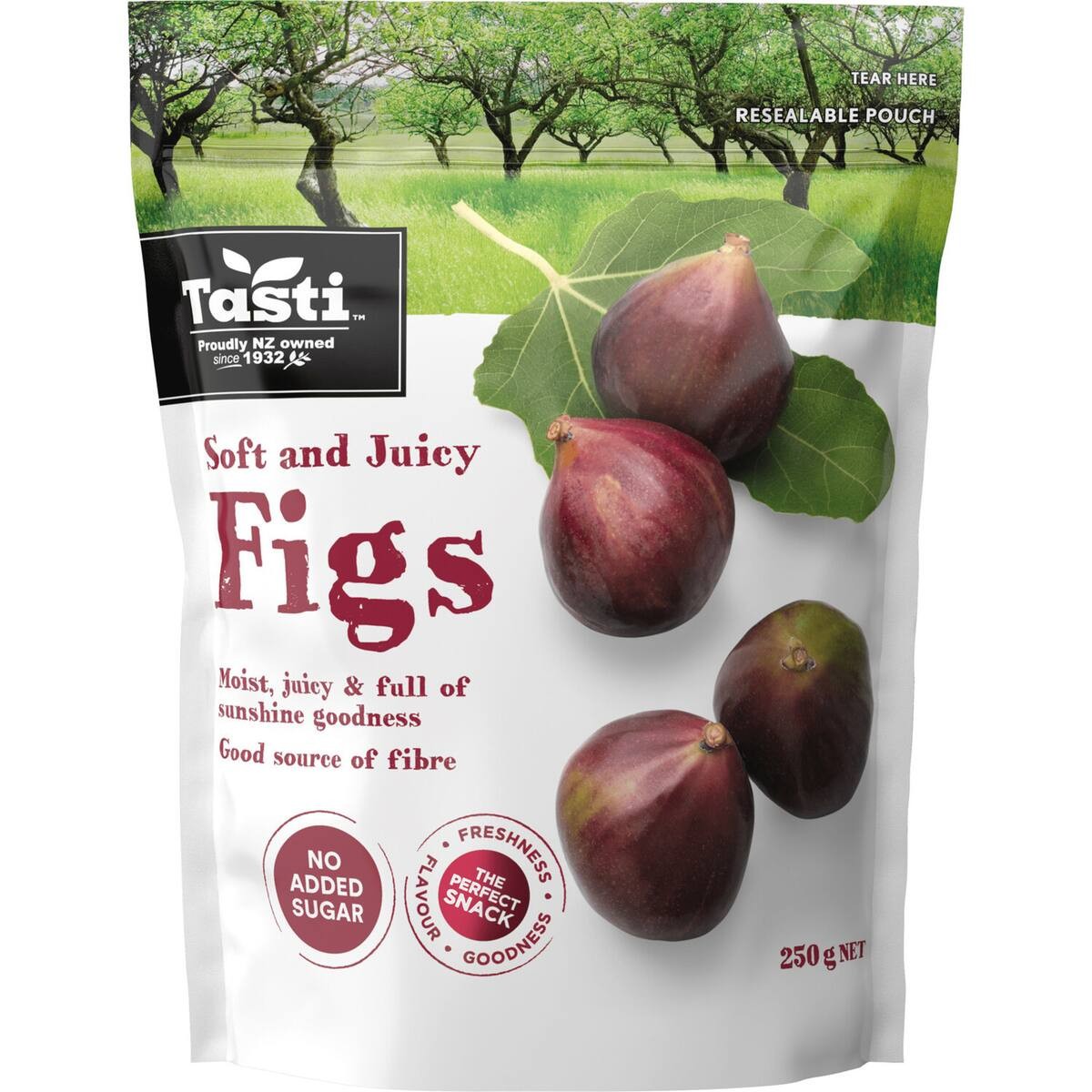 Tasti Ready to Eat Figs 250g bag of moist and juicy dried fruit from New Zealand