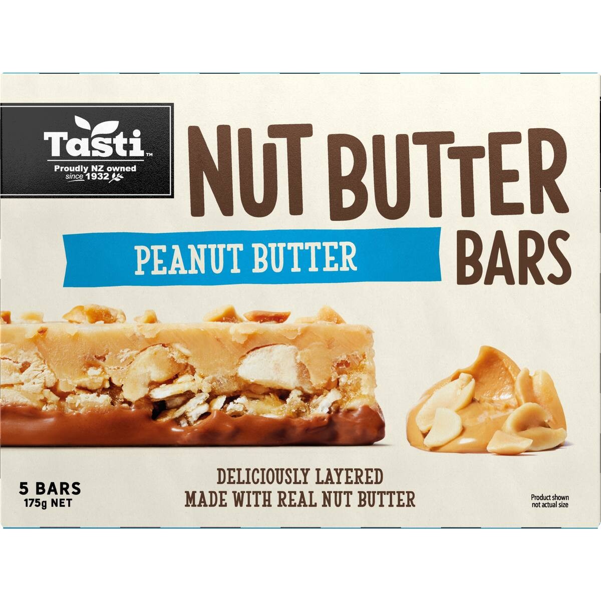Tasti Nut Bars Peanut Butter 5 pack of classic crunchy Kiwi snack bars from New Zealand