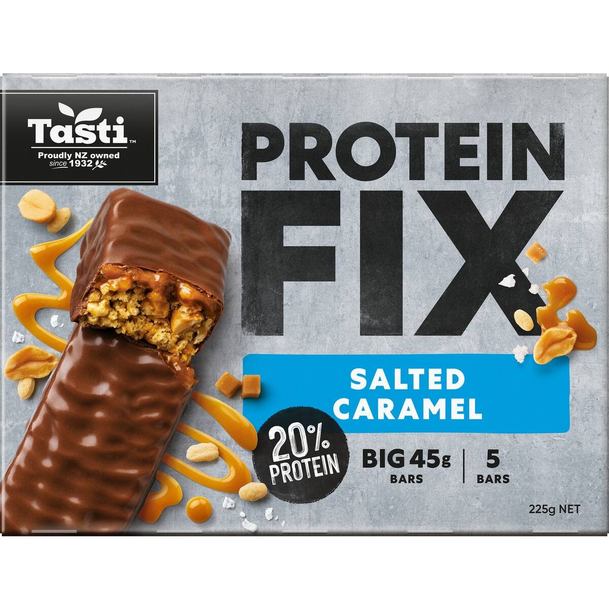 Tasti Protein Muesli Bars Salted Caramel 5 pack of high protein Kiwi snack bars from New Zealand