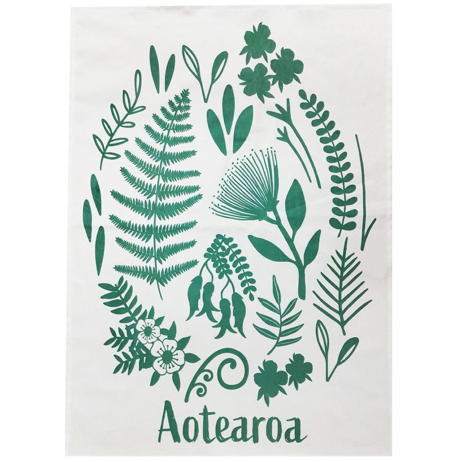 Tea Towel Aotearoa Flora Teal Print