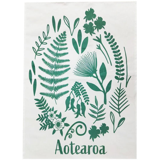 Tea Towel Aotearoa Flora Teal Print