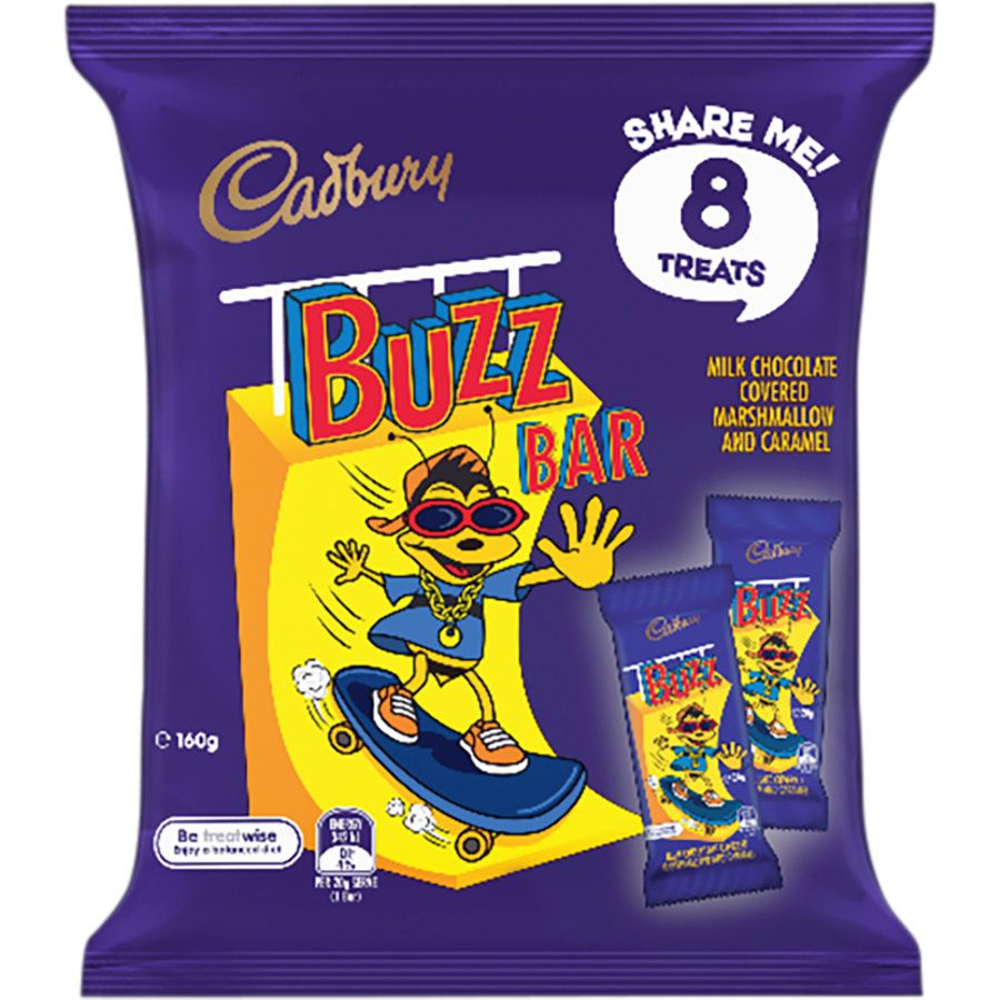 Cadbury Buzz Bar Sharepack 160g marshmallow caramel chocolate