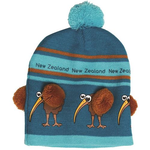 Childs Beanie Kiwi with Pom Poms