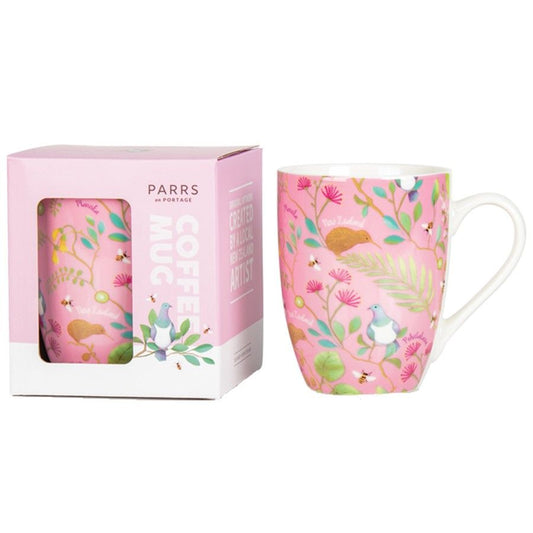 Coffee Mug NZ Birds and Flowers Pink