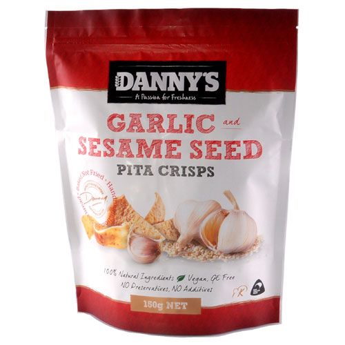 Dannys Pita Crisps Garlic & Sesame 150g