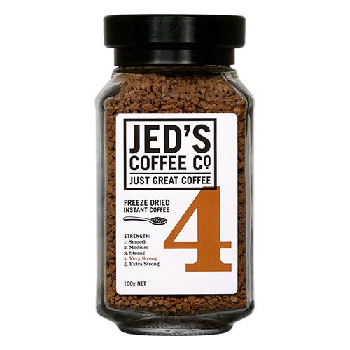 Jeds Instant Coffee No 4 intense dark roast freeze dried coffee in a 100g jar from New Zealand