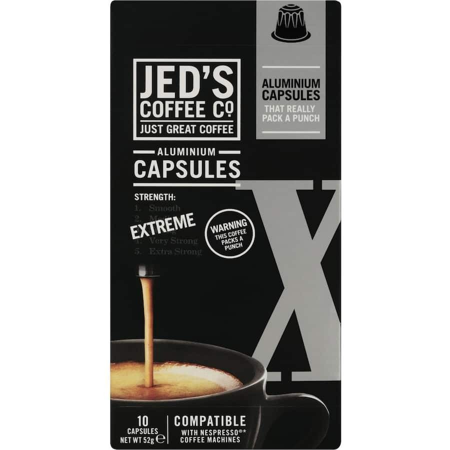 Jed’s X Extreme coffee capsules strength X dark roast pods