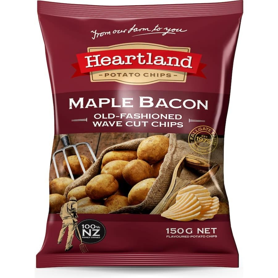 Heartland Maple Bacon chips 150g thick wave cut packet