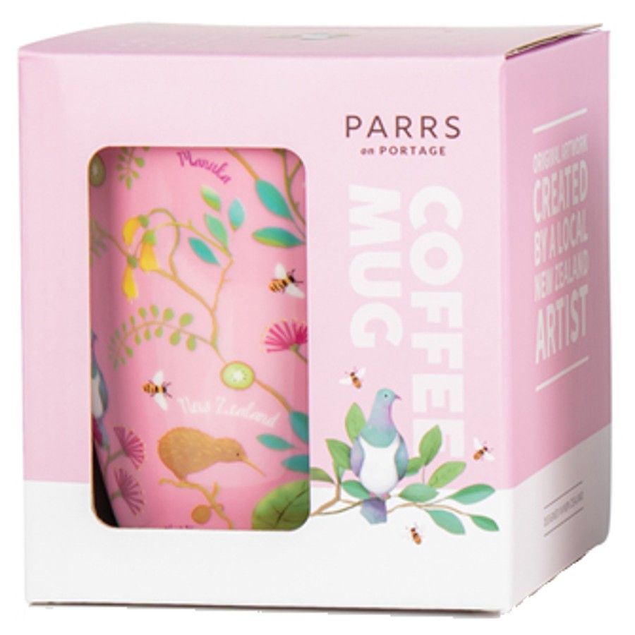 Coffee Mug NZ Birds and Flowers Pink