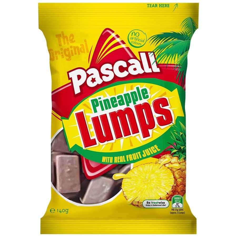 Pascall Pineapple Lumps chocolate coated pineapple flavoured lollies 120g New Zealand candy pack