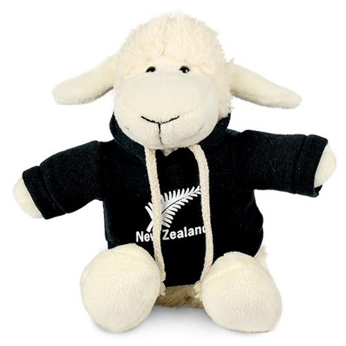 Cuddly Sheep in Black Silver Fern Hoodie