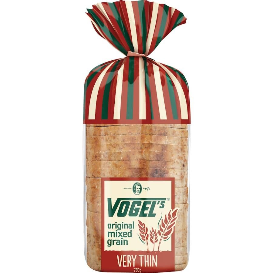 Vogel's Original Mixed Grain Very Thin sandwich bread loaf featuring Alfred Vogel’s authentic Swiss recipe with nutritious sprouted grains.