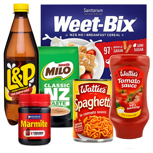 Authentic New Zealand groceries including Marmite, Wattie's, Edmonds, L&P, Milo, Weet-Bix and other iconic Kiwi supermarket favourites available online.