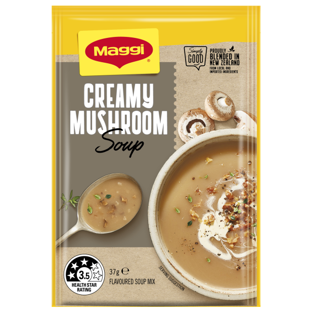 Maggi Creamy Mushroom Soup package on a white background