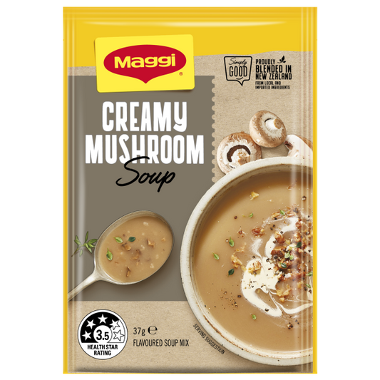 Maggi Creamy Mushroom Soup package on a white background