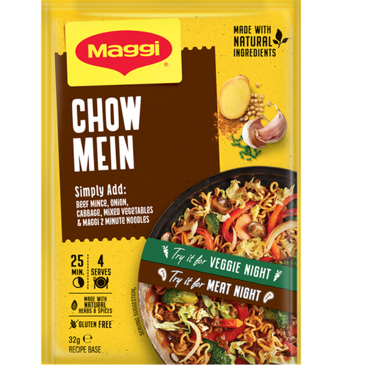 Maggi Chow Mein packaging with yellow and brown design