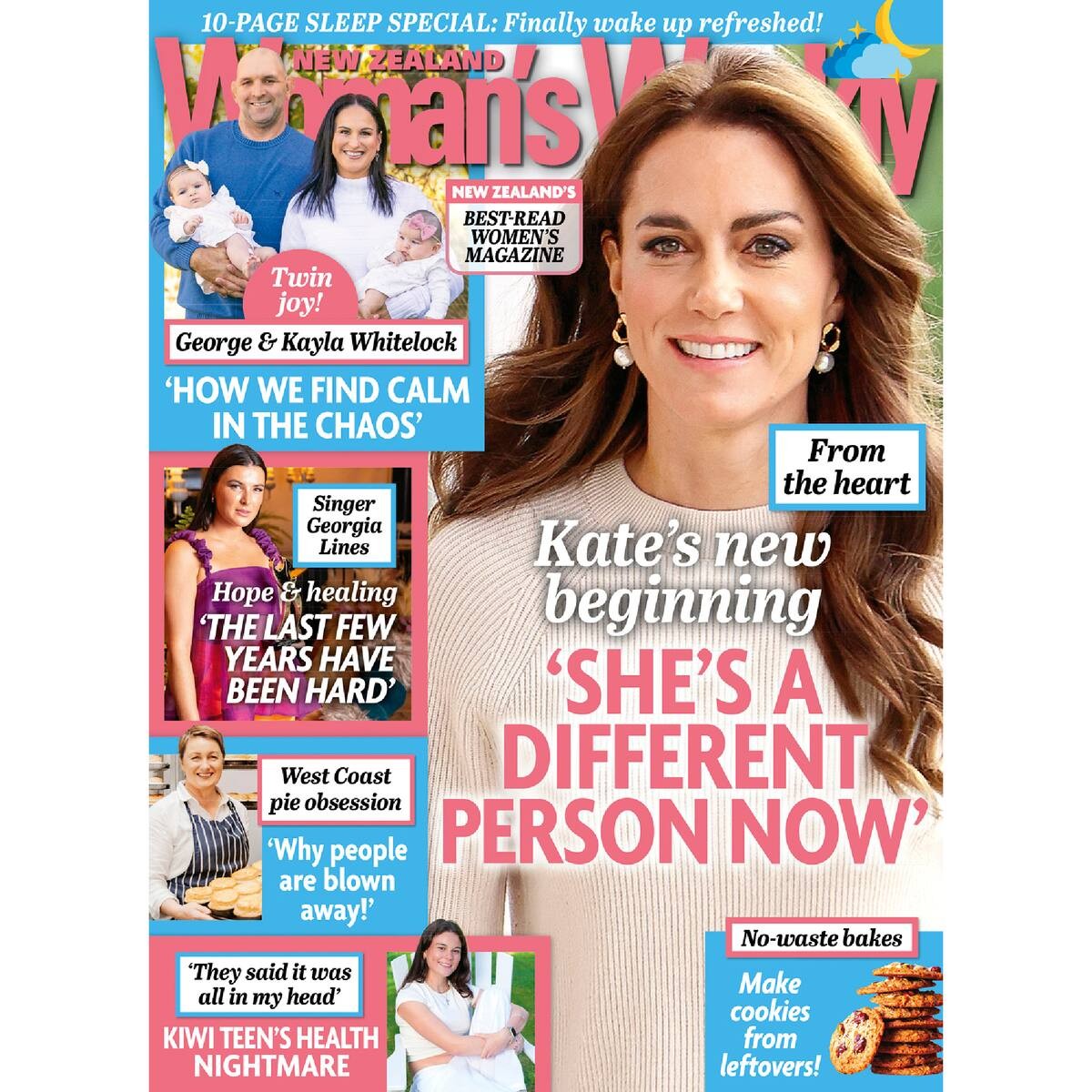Front cover of Women's Weekly magazine featuring a large portrait of Kate Middleton with headline text, plus smaller inset photos and article teasers on the left side.