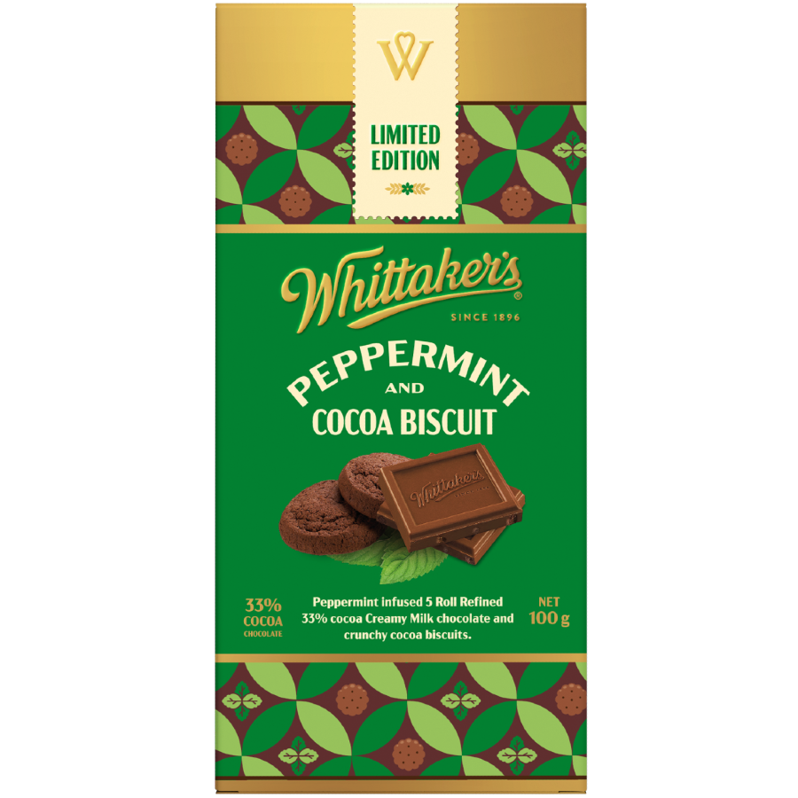 Whittakers Peppermint and Cocoa Biscuit Chocolate 100g