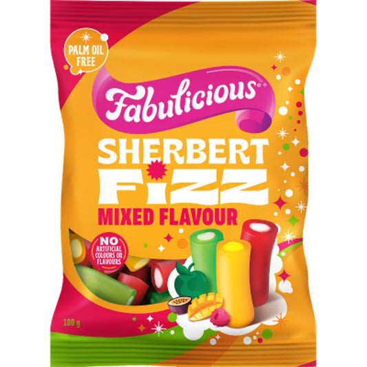 RJs Fabulicious Mixed Flavour Sherbert Fizz 180g