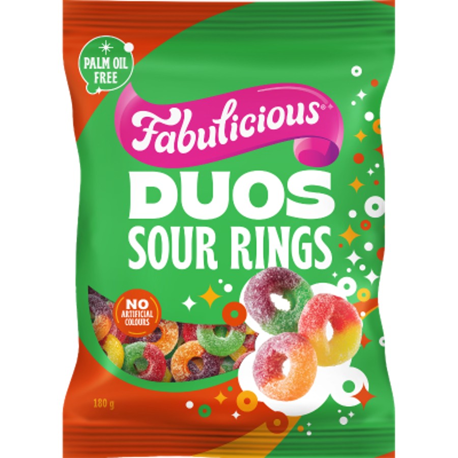 RJs Fabulicious Duos Sour Gummy Rings 180g