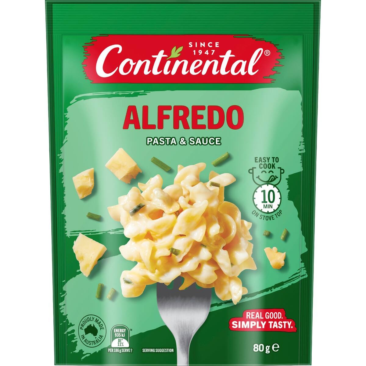Continental Alfredo pasta and sauce package on a white background