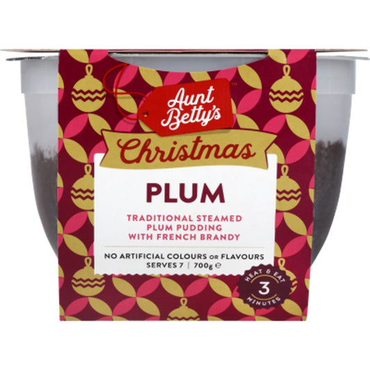 Aunt Betty's Christmas Plum Pudding 700g, rich steamed fruit pudding with sultanas, raisins, plum and brandy