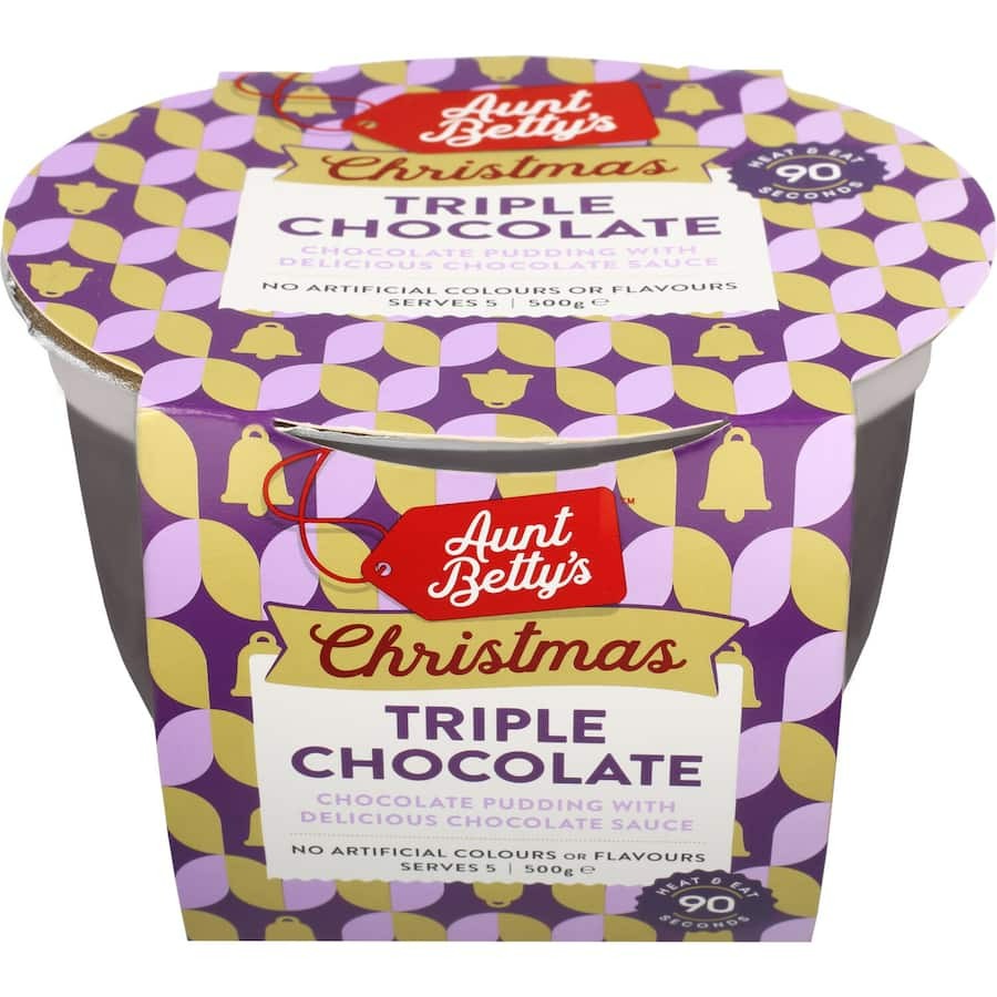 Aunt Betty's Christmas Triple Chocolate Pudding 500g with chocolate pudding and chocolate sauce