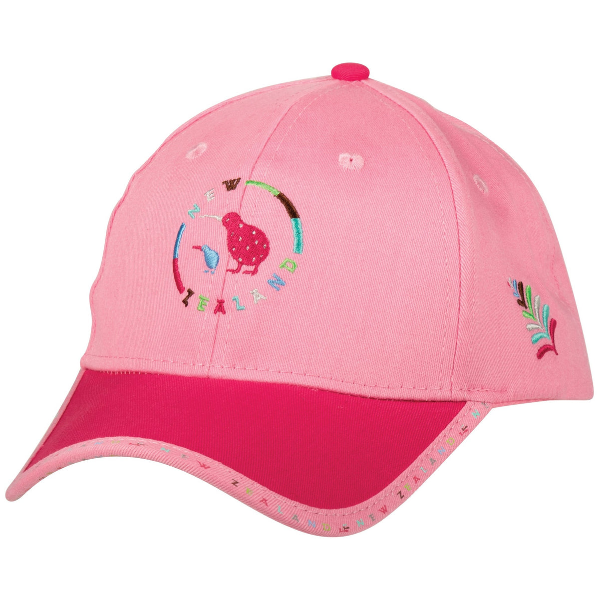 Pink child hat featuring a Kiwis in Circle design in a 52cm size