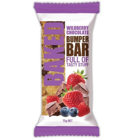 Cookie Time Bumper Bar Wildberry Chocolate 75g New Zealand wholegrain muesli bar with dark chocolate and berry pieces
