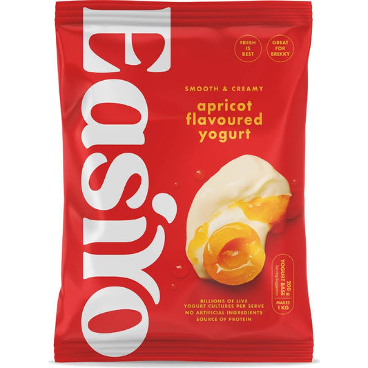 Easiyo Apricot 200g sachet for making fresh New Zealand style yogurt with live cultures and natural fruit flavor.