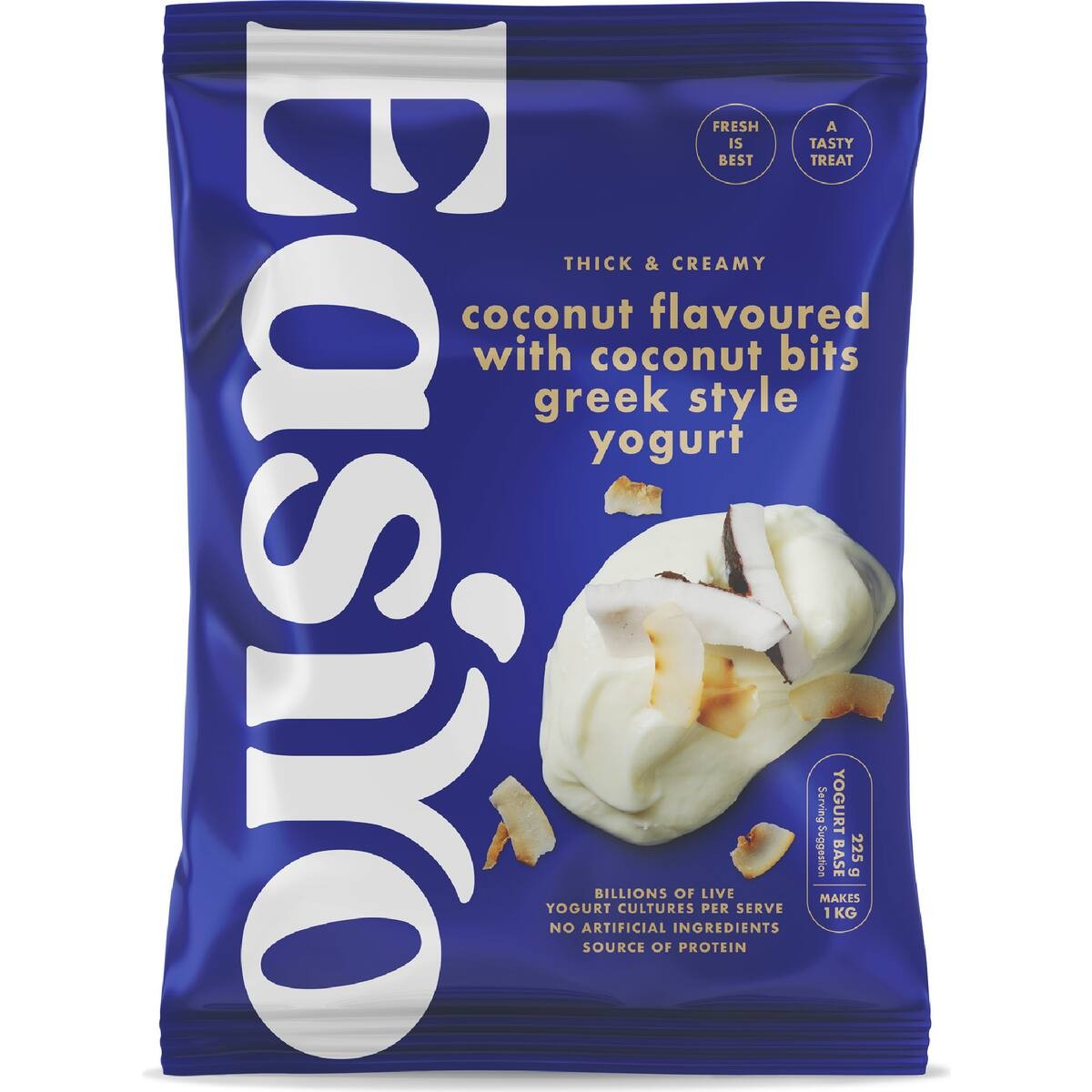 Easiyo Greek Style Coconut with Coconut Bits Yoghurt 225g sachet for making fresh New Zealand yogurt at home.