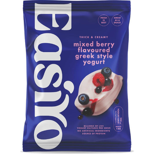 Easiyo Greek Style Mixed Berries Yoghurt 220g sachet for making fresh New Zealand yogurt at home.