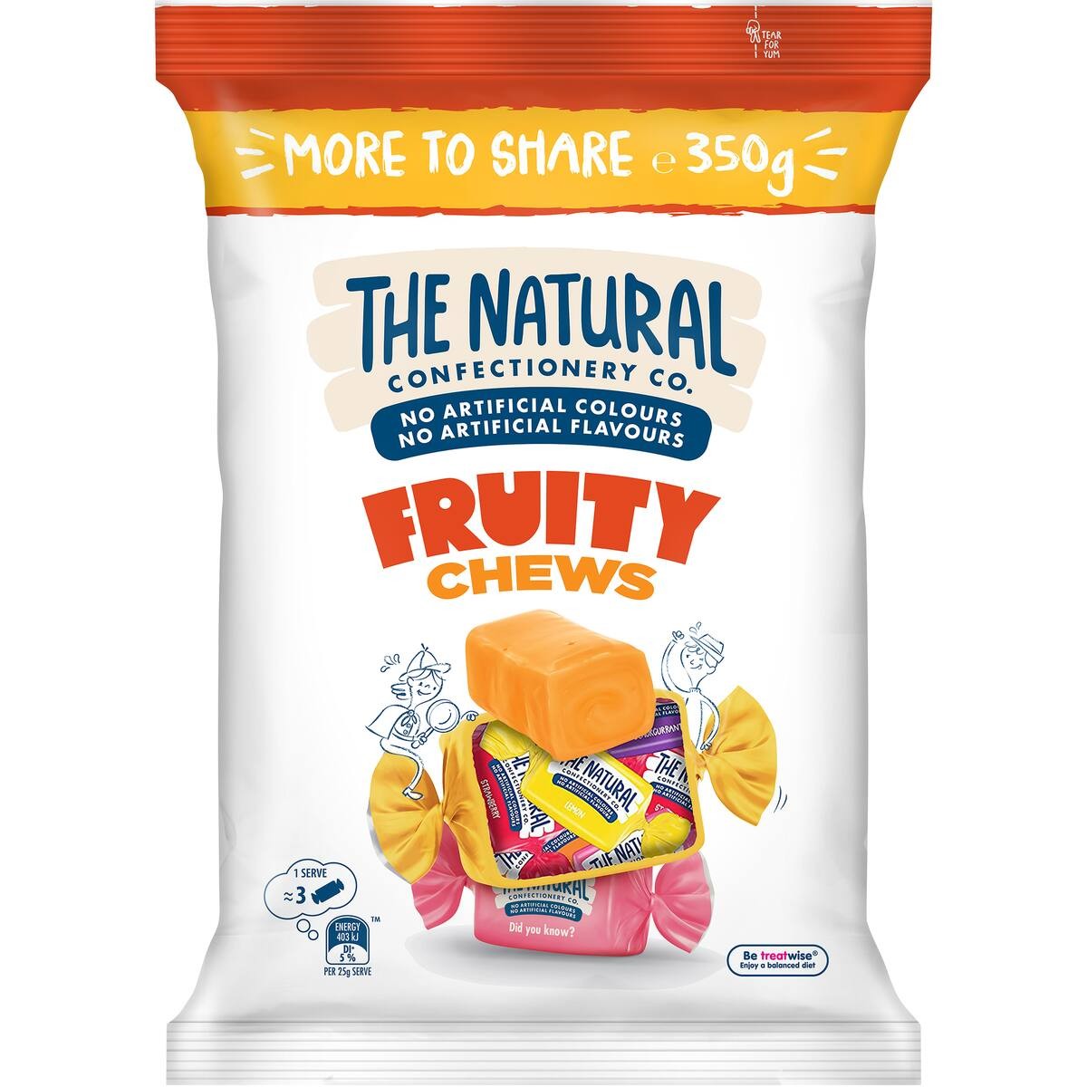 Packaging of The Natural Confectionery Co. Fruity Chews on a white background
