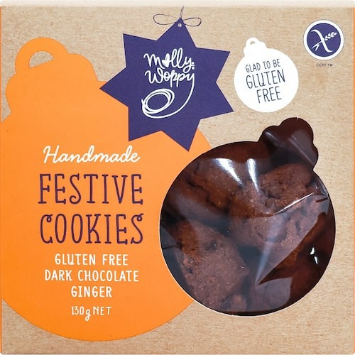 Molly Woppy Xmas Cookies GF Dark Chocolate Ginger 130g